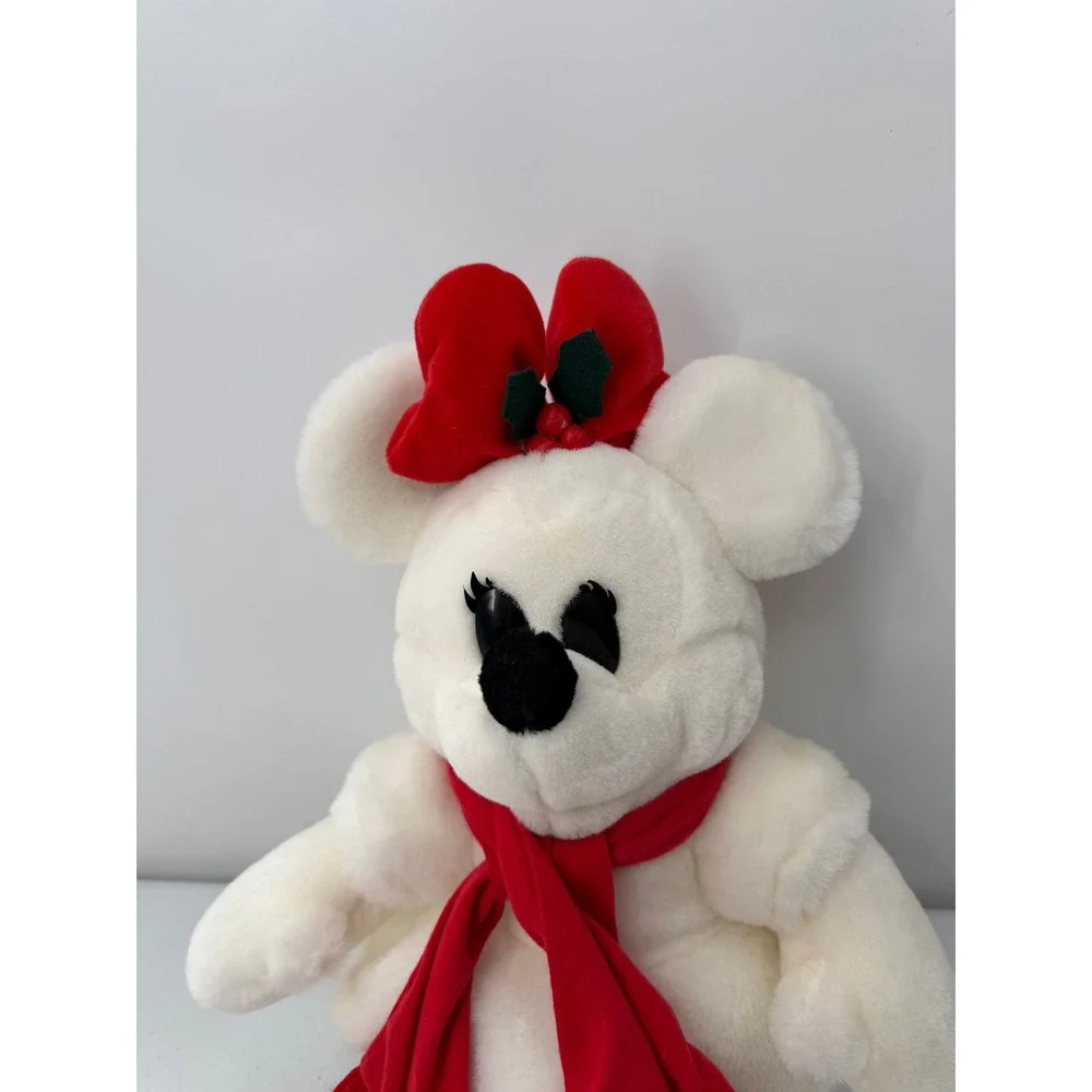 Disney Minnie Mouse Snowman Plush Holiday White Red Scarf Bow 15